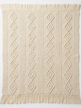 Vintage Large Cream Crochet Afghan Blanket 6'x5' Boho Diamond Popcorn Stitch